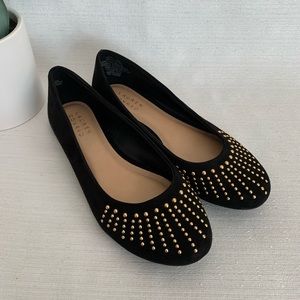 Lauren Conrad Shine Gold Stud Black Microsuede Flats Woman’s 7M
